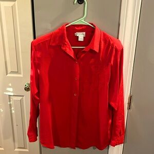 Vintage Cherry Red Blouse with Rose embroidery